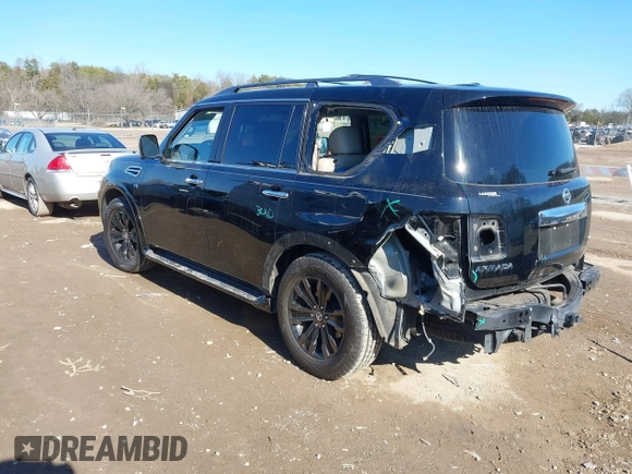 2019 Nissan Armada Platinum with VIN JN8AY2NF9K9351191, listed as a IAAI auction lot 41440180 with 62,721 mi miles and . Bid and sale history available at DreamBid. Image 3.