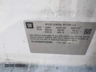 2014 Chevrolet Sonic LS with VIN 1G1JA6SH2E4186088, listed as a IAAI auction lot 42160978 with 184,693 mi miles and . Bid and sale history available at DreamBid. Image 9.