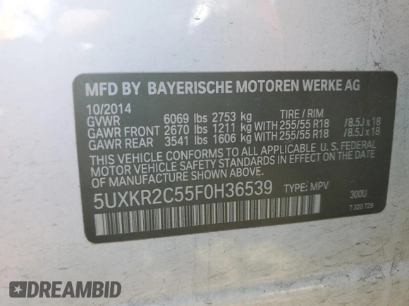 2015 BMW X5 sDrive35i with VIN 5UXKR2C55F0H36539, listed as a Copart auction lot 48227375 with 178,301 mi miles and Clean Title. Bid and sale history available at carsss.com. Image 13.