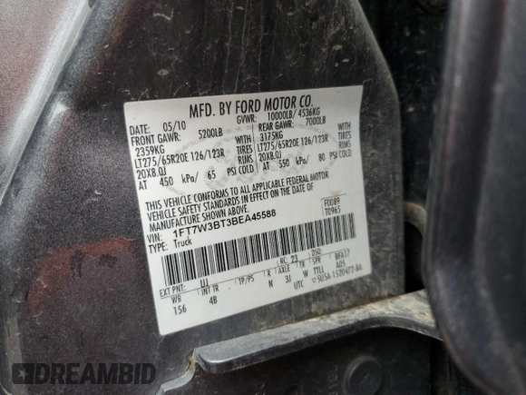 2011 Ford F-350 Platinum with VIN 1FT7W3BT3BEA45588, listed as a Copart auction lot 64877984 with Not provided miles and Salvage title. Bid and sale history available at DreamBid. Image 12.