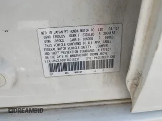 2007 Acura TSX with VIN JH4CL96817C018231, listed as a IAAI auction lot 42575936 with Not provided miles and . Bid and sale history available at DreamBid. Image 9.