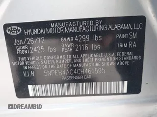 2012 Hyundai Sonata GLS with VIN 5NPEB4AC4CH461595, listed as a IAAI auction lot 42032733 with 125,569 mi miles. Bid and sale history available at carsss.com. Image 9.