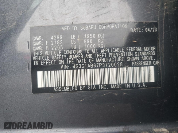 2023 Subaru Impreza with VIN 4S3GTAB67P3720028, listed as a Copart auction lot 44636705 with 46,111 mi miles and Salvage title. Bid and sale history available at DreamBid. Image 14.