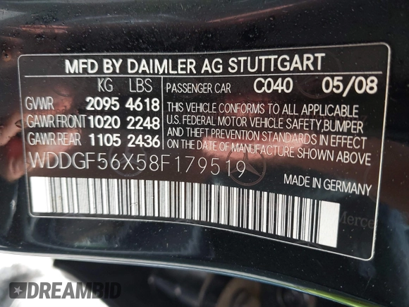 2008 Mercedes-Benz C 350 Sport z VIN WDDGF56X58F179519, wystawiony jako IAAI lot #39839375 z przebiegiem 160 482 mil mil oraz . Historia ofert i sprzedaży dostępna na DreamBid. Obrazek 9.