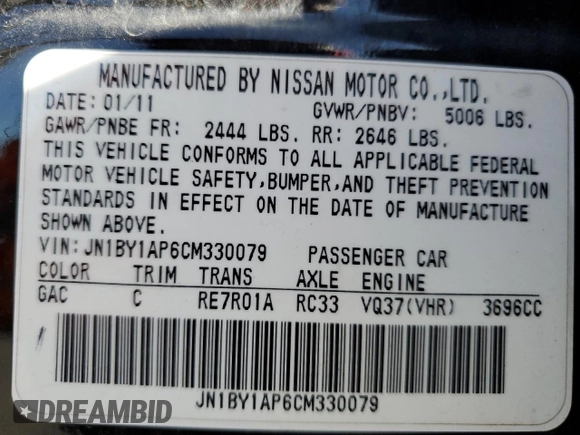 2012 Infiniti M37 with VIN JN1BY1AP6CM330079, listed as a Copart auction lot 77770814 with 117,479 mi miles and Salvage Title. Bid and sale history available at carsss.com. Image 15.