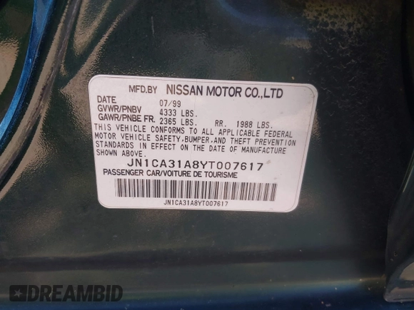 2000 Nissan Maxima GXE z VIN JN1CA31A8YT007617, wystawiony jako IAAI lot #42479039 z przebiegiem 165 950 mil mil oraz . Historia ofert i sprzedaży dostępna na DreamBid. Obrazek 9.