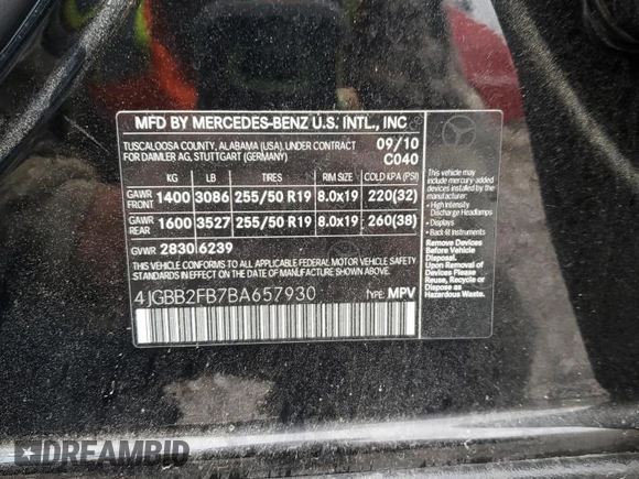 2011 Mercedes-Benz M 350 with VIN 4JGBB2FB7BA657930, listed as a Copart auction lot 52014005 with 139,114 mi miles and Clean title. Bid and sale history available at DreamBid. Image 13.