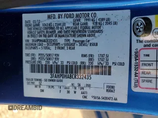 2012 Ford Fusion SE with VIN 3FAHP0HA8CR332435, listed as a Copart auction lot 44200055 with 105,416 mi miles and Salvage Title. Bid and sale history available at DreamBid. Image 12.