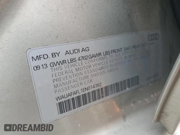 2014 Audi A4 Premium with VIN WAUAFAFL1EN014782, listed as a Copart auction lot 86588944 with 54,754 mi miles and Salvage Title. Bid and sale history available at carsss.com. Image 13.