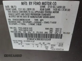 2014 Ford Flex SEL z VIN 2FMGK5C88EBD10549, wystawiony jako IAAI lot #42349426 z przebiegiem 123 903 mil mil oraz . Historia ofert i sprzedaży dostępna na DreamBid. Obrazek 9.