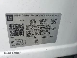 2020 GMC Terrain SLT with VIN 3GKALPEV3LL242124, listed as a Copart auction lot 55758825 with 116,142 mi miles and Salvage title. Bid and sale history available at DreamBid. Image 12.