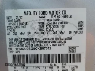 2012 Ford Escape Limited с VIN 1FMCU9EG8CKB87312, выставлен на аукционе Copart как лот 59205475 с пробегом 233 823 миль миль и Списание • Salvage title. История ставок и продаж доступна на DreamBid. Изображение 13.