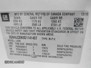 2016 Chevrolet Equinox LT z VIN 2GNALCEK6G1141457, wystawiony jako IAAI lot #42253853 z przebiegiem 110 203 mil mil oraz . Historia ofert i sprzedaży dostępna na DreamBid. Obrazek 9.