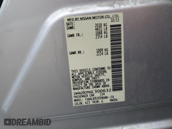 2016 Nissan LEAF S with VIN 1N4AZ0CPXGC300632, listed as a Copart auction lot 73519553 with 71,086 mi miles. Bid and sale history available at carsss.com. Image 12.
