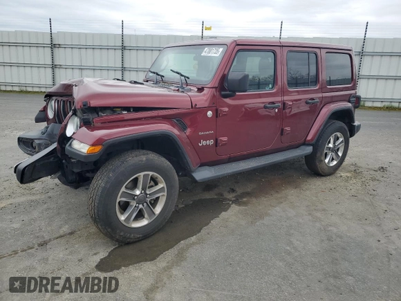 2021 Jeep Wrangler Unlimited Sahara with VIN 1C4HJXEN8MW613404, listed as a Copart auction lot 47881735 with 48,379 mi miles and Salvage title. Bid and sale history available at DreamBid. Image 1.