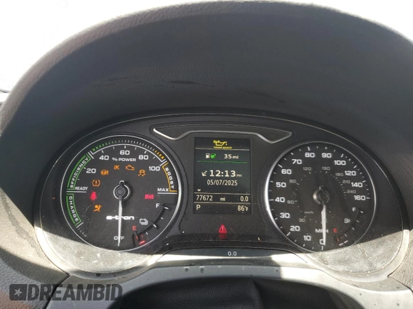 2016 Audi A3 e-tron Premium Plus with VIN WAUTPBFFXGA063284, listed as a Copart auction lot 47031145 with 77,672 mi miles and Salvage Title. Bid and sale history available at DreamBid. Image 9.