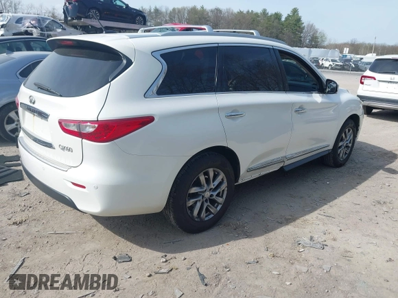 2013 Infiniti JX35 with VIN 5N1AL0MM7DC345759, listed as a IAAI auction lot 42154786 with 148,096 mi miles. Bid and sale history available at carsss.com. Image 4.