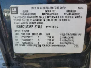 2005 Chevrolet Tahoe Z71 with VIN 1GNEC13T35R187480, listed as a Copart auction lot 49516655 with 249,321 mi miles and Salvage Title. Bid and sale history available at carsss.com. Image 15.