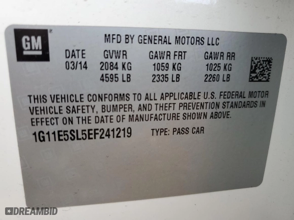 2014 Chevrolet Malibu LT with VIN 1G11E5SL5EF241219, listed as a Copart auction lot 48619175 with 234,233 mi miles and Salvage Title. Bid and sale history available at carsss.com. Image 12.