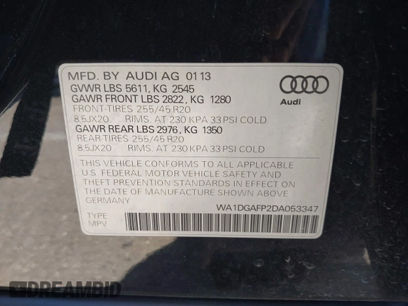 2013 Audi Q5 Premium Plus z VIN WA1DGAFP2DA053347, wystawiony jako IAAI lot #41962986 z przebiegiem 115 804 mil mil oraz . Historia ofert i sprzedaży dostępna na DreamBid. Obrazek 9.