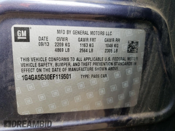 2014 Buick LaCrosse with VIN 1G4GA5G30EF119501, listed as a Copart auction lot 61633534 with 152,805 mi miles and Salvage Title. Bid and sale history available at carsss.com. Image 12.