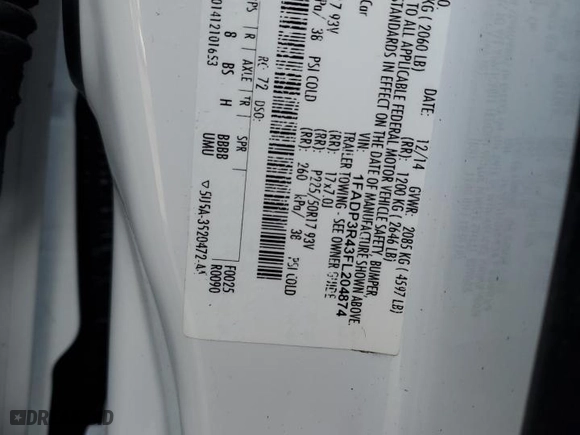 2015 Ford Focus Electric with VIN 1FADP3R43FL204874, listed as a Copart auction lot 57968814 with 104,590 mi miles and Clean Title. Bid and sale history available at carsss.com. Image 12.