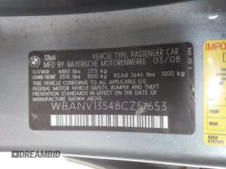 2008 BMW 5 Series 528xi with VIN WBANV13548CZ51653, listed as a IAAI auction lot 41578114 with 159,723 mi miles. Bid and sale history available at carsss.com. Image 9.