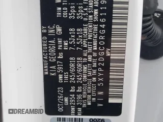 2024 Kia Telluride LX z VIN 5XYP2DGC0RG461190, wystawiony jako Copart lot #81030604 z przebiegiem 41 mil mil oraz Szkoda całkowita • Salvage title. Historia ofert i sprzedaży dostępna na DreamBid. Obrazek 14.