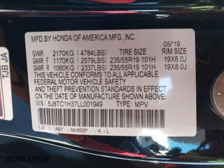 2020 Acura RDX with VIN 5J8TC1H37LL001949, listed as a IAAI auction lot 41943637 with 41,819 mi miles. Bid and sale history available at carsss.com. Image 9.