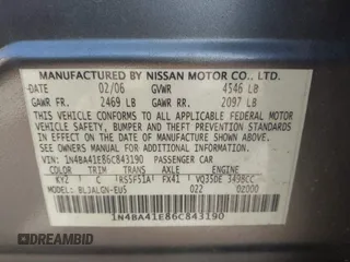 2006 Nissan Maxima 3.5 SL with VIN 1N4BA41E86C843190, listed as a IAAI auction lot 41485367 with 215,730 mi miles. Bid and sale history available at carsss.com. Image 9.
