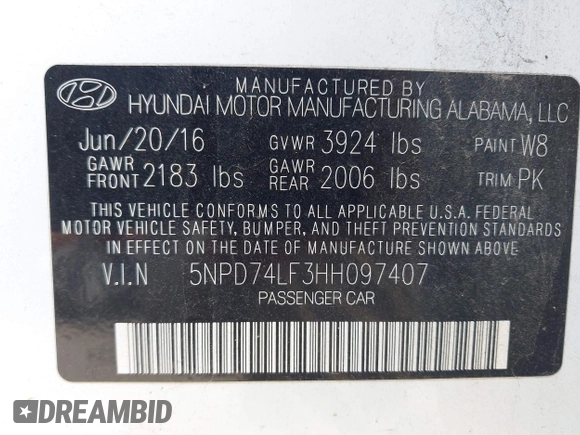 2017 Hyundai Elantra SE z VIN 5NPD74LF3HH097407, wystawiony jako IAAI lot #42216414 z przebiegiem 113 991 mil mil oraz . Historia ofert i sprzedaży dostępna na DreamBid. Obrazek 9.