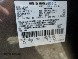 2020 Ford Edge SEL с VIN 2FMPK3J97LBA48892, выставлен на аукционе Copart как лот 58008145 с пробегом 52 588 миль миль и Списание • Salvage title. История ставок и продаж доступна на DreamBid. Изображение 13.