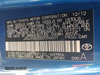 2013 Toyota Yaris L with VIN JTDJTUD30DD556637, listed as a Copart auction lot 73352364 with 85,178 mi miles and Salvage Title. Bid and sale history available at carsss.com. Image 13.