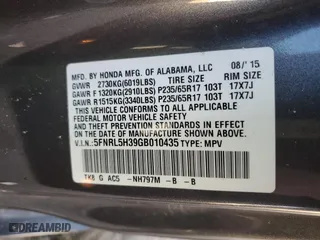 2016 Honda Odyssey SE with VIN 5FNRL5H39GB010435, listed as a Copart auction lot 48032595 with 141,955 mi miles and Salvage Title. Bid and sale history available at carsss.com. Image 15.
