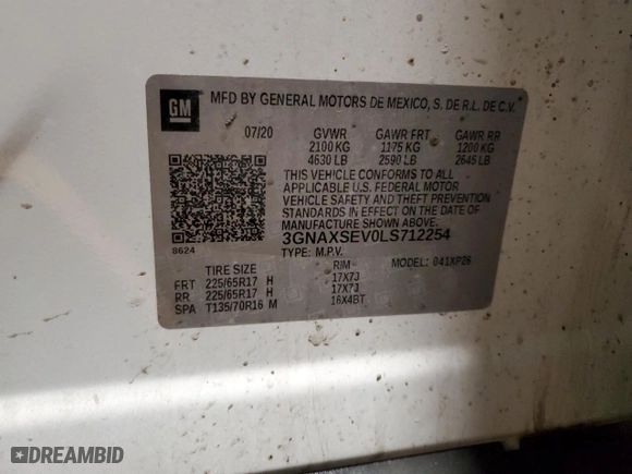 2020 Chevrolet Equinox LS with VIN 3GNAXSEV0LS712254, listed as a Copart auction lot 44042695 with 0 mi miles and Salvage Title. Bid and sale history available at carsss.com. Image 13.