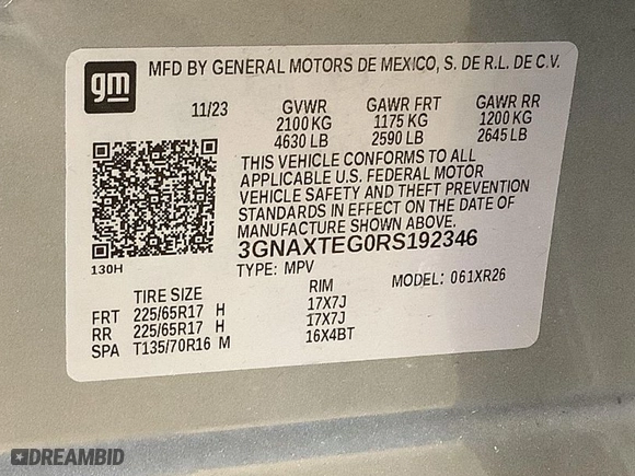 2024 Chevrolet Equinox LT with VIN 3GNAXTEG0RS192346, listed as a IAAI auction lot 42053800 with 23,382 mi miles. Bid and sale history available at carsss.com. Image 1.