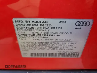 2018 Audi Q3 Premium with VIN WA1ECCFS7JR030191, listed as a Copart auction lot 52541035 with 82,903 mi miles and Salvage title. Bid and sale history available at DreamBid. Image 14.
