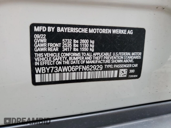 2023 BMW i4 eDrive40 with VIN WBY73AW06PFN62929, listed as a Copart auction lot 49281324 with 13,015 mi miles. Bid and sale history available at carsss.com. Image 15.
