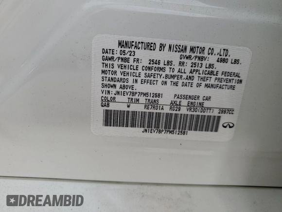 2023 Infiniti Q50 Luxe with VIN JN1EV7BP7PM512581, listed as a Copart auction lot 47835075 with 22,864 mi miles and Salvage Title. Bid and sale history available at DreamBid. Image 14.