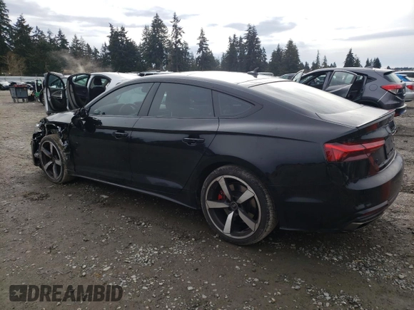 2023 Audi A5 Sportback S line Premium Plus with VIN WAUFACF55PA019396, listed as a Copart auction lot 46191885 with 7,404 mi miles and Salvage Title. Bid and sale history available at carsss.com. Image 2.
