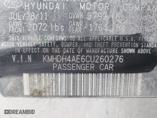 2012 Hyundai Elantra GLS with VIN KMHDH4AE6CU260276, listed as a IAAI auction lot 41987803 with 244,326 mi miles. Bid and sale history available at carsss.com. Image 9.