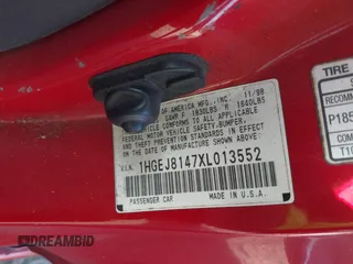1999 Honda Civic EX with VIN 1HGEJ8147XL013552, listed as a IAAI auction lot 41953154 with 96,006 mi miles. Bid and sale history available at carsss.com. Image 9.