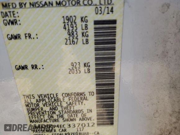 2014 Nissan LEAF SL with VIN 1N4AZ0CP4EC337012, listed as a Copart auction lot 76719874 with 88,390 mi miles and Salvage Title. Bid and sale history available at carsss.com. Image 14.
