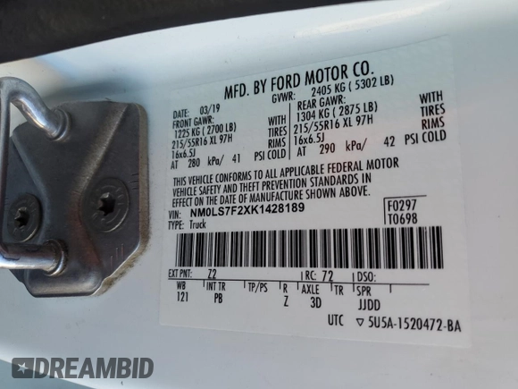 2019 Ford Transit Connect XLT z VIN NM0LS7F2XK1428189, wystawiony jako Copart lot #53649585 z przebiegiem 32 171 mil mil oraz Szkoda całkowita • Salvage title. Historia ofert i sprzedaży dostępna na DreamBid. Obrazek 13.