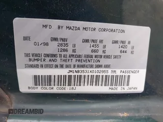 1999 Mazda MX-5 Miata z VIN JM1NB3531X0102955, wystawiony jako IAAI lot #42223214 z przebiegiem Nie podano mil oraz . Historia ofert i sprzedaży dostępna na DreamBid. Obrazek 9.