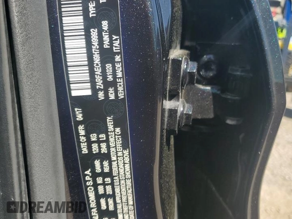 2017 Alfa Romeo Giulia Ti z VIN ZARFAECN9H7549992, wystawiony jako Copart lot #53124905 z przebiegiem 141 375 mil mil oraz Tytuł czysty. Historia ofert i sprzedaży dostępna na DreamBid. Obrazek 12.