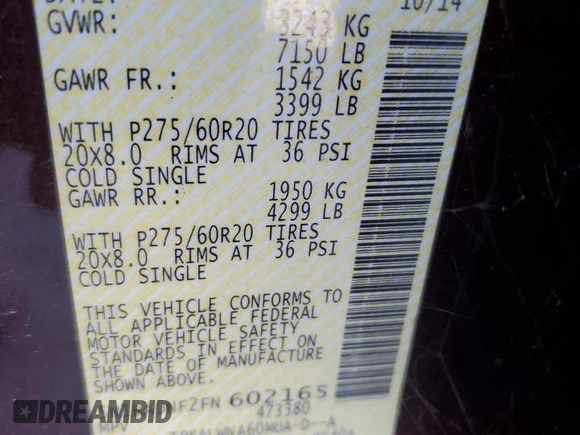 2015 Nissan Armada Platinum z VIN 5N1BA0NF2FN602165, wystawiony jako Copart lot #81283414 z przebiegiem Nie podano mil oraz Szkoda całkowita • Salvage title. Historia ofert i sprzedaży dostępna na DreamBid. Obrazek 14.