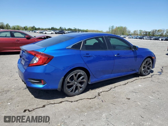 2019 Honda Civic Sport with VIN 19XFC2F86KE038109, listed as a Copart auction lot 53722175 with 89,615 mi miles and Salvage Title. Bid and sale history available at DreamBid. Image 3.