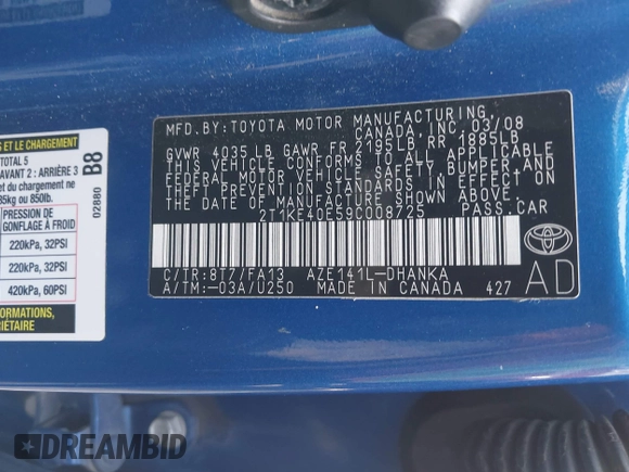 2009 Toyota Matrix S с VIN 2T1KE40E59C008725, выставлен на аукционе IAAI как лот 42474152 с пробегом 177 618 миль миль и . История ставок и продаж доступна на DreamBid. Изображение 9.