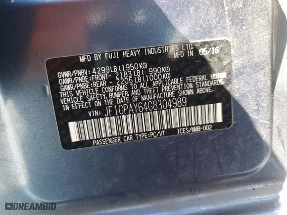 2016 Subaru Impreza Wagon 2.0i Sport Limited with VIN JF1GPAY64G8304989, listed as a Copart auction lot 50648565 with 46,570 mi miles and Salvage Title. Bid and sale history available at carsss.com. Image 15.